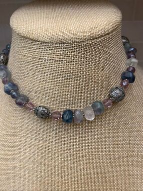 Handmade Beaded Multi Color Flourete and Amethyst Gems Necklace Set #earrings
